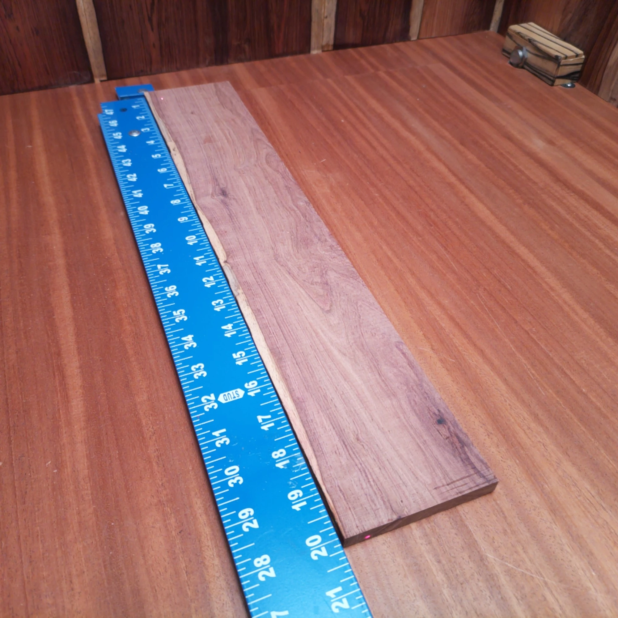 Honduran Rosewood Acoustic Rift Sawn Fingerboard Blank 0.4" X 3.5" X 20.0" - HRAFBR000192 2 Elevate your luthier skills with our premium Honduran Rosewood blank. This rift sawn piece features rich hues and impressive tonal qualities perfect for crafting stunning acoustic instruments. Ideal for guitar backs, sides, or even ukuleles, this wood not only looks beautiful but also enhances sound performance, making every pluck and strum a delight. Whether you're a seasoned pro or just starting out, this blank will add a touch of elegance to your projects. It is a Honduran Rosewood Acoustic Rift Sawn fingerboard blank with dimensions of 20.0 x 3.5 x 0.4 inches.