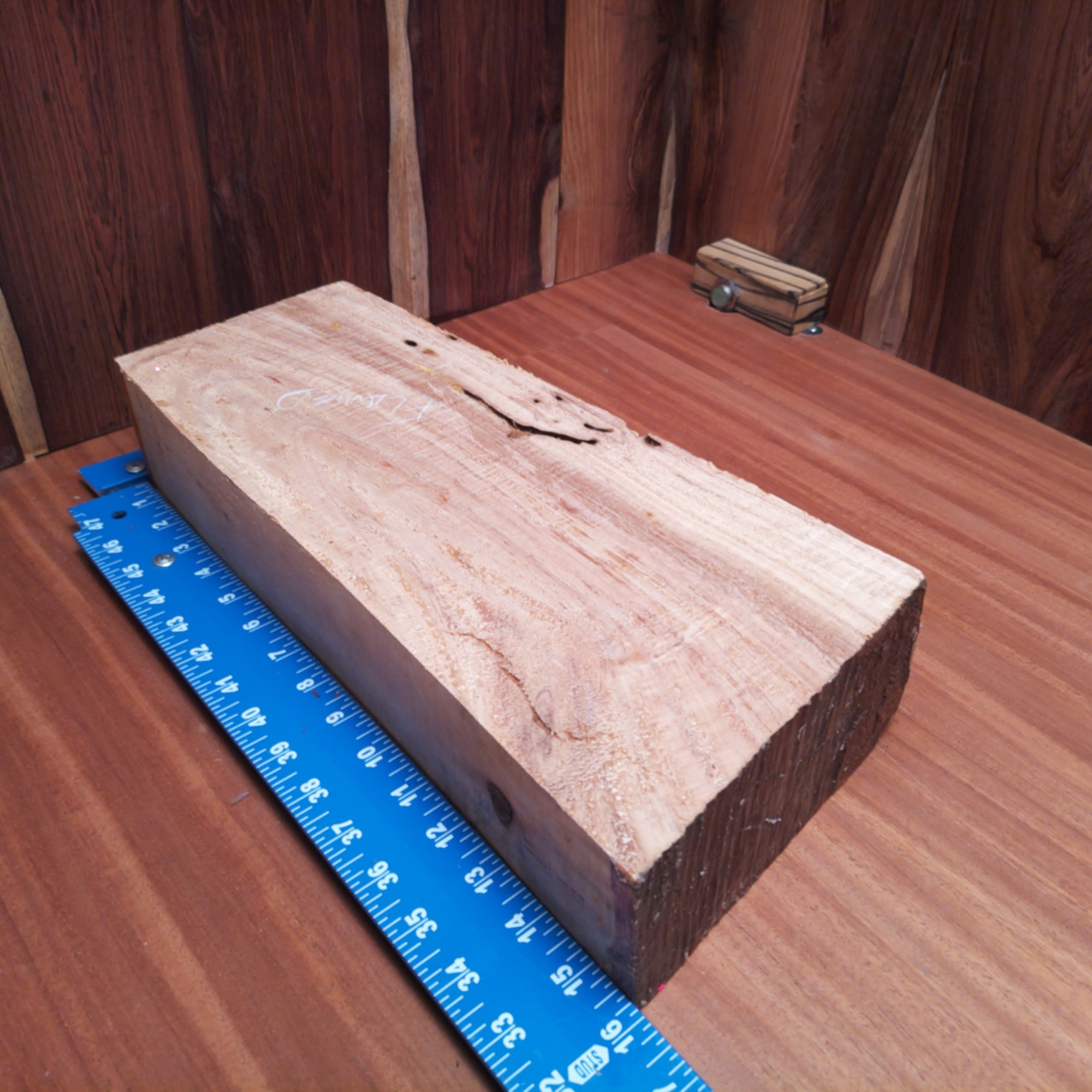 Koa 3.2" X 5.8" X 15.1" Wood Blank for Woodworking Projects - KODL001141 3 Transform imagination into reality with Koa G1! Design luxurious knife handles, create bespoke picture frames, or conjure exclusive chess pieces. Whether you’re crafting artistic wall sculptures or creating stylish bookends, this wood brings your wildest craft dreams to life. Just don't forget to leaf it alone for some jokes! This piece of Koa measures 3.2 inches by 5.8 inches by 15.1 inches, offering a high-quality option for a variety of woodworking projects.