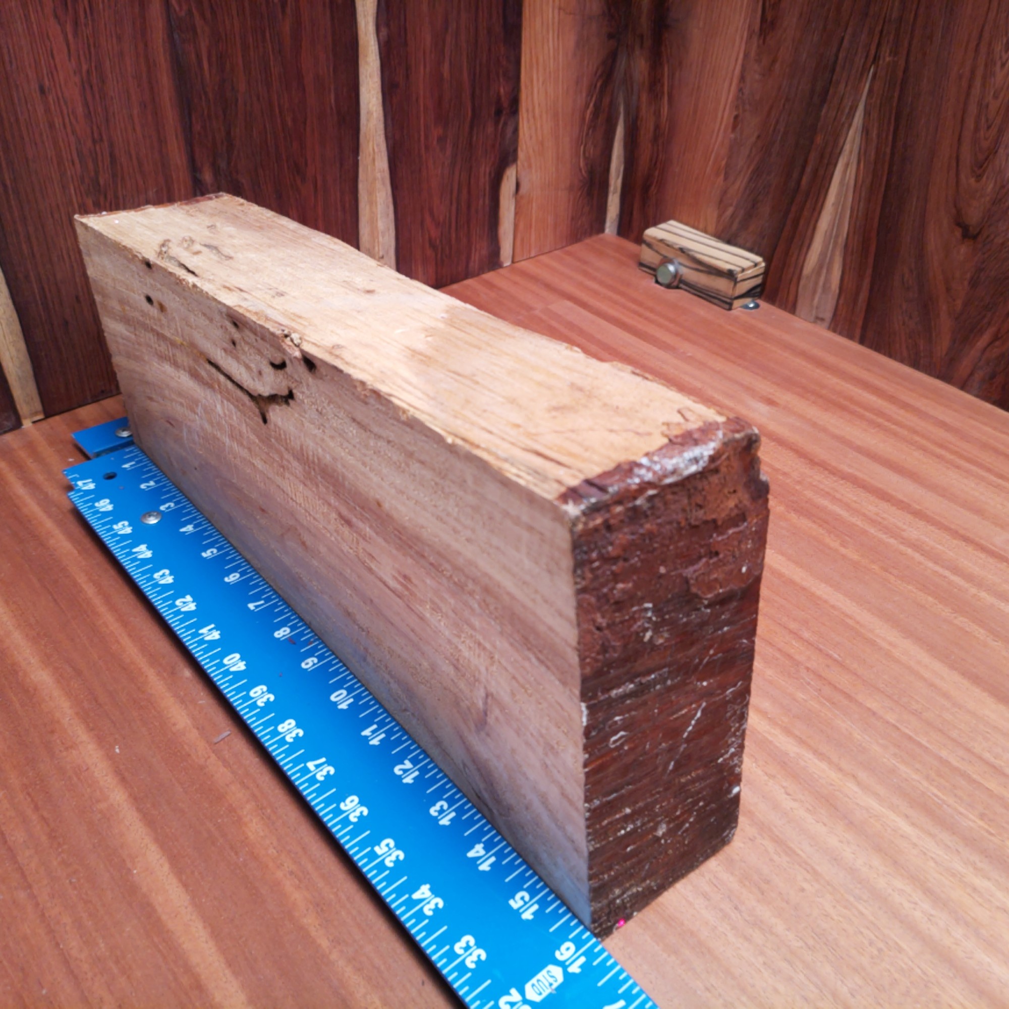 Koa 3.2" X 5.8" X 15.1" Wood Blank for Woodworking Projects - KODL001141 4 Transform imagination into reality with Koa G1! Design luxurious knife handles, create bespoke picture frames, or conjure exclusive chess pieces. Whether you’re crafting artistic wall sculptures or creating stylish bookends, this wood brings your wildest craft dreams to life. Just don't forget to leaf it alone for some jokes! This piece of Koa measures 3.2 inches by 5.8 inches by 15.1 inches, offering a high-quality option for a variety of woodworking projects.